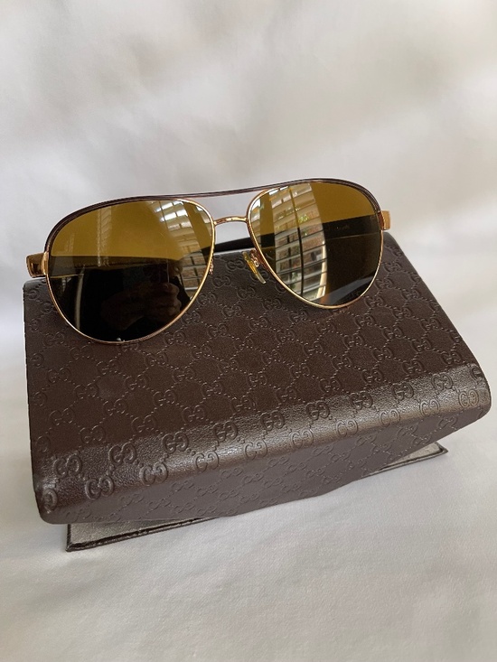 Gucci wire metal rim sunglasses, chic brown and rose gold, exquisite case. main image 7